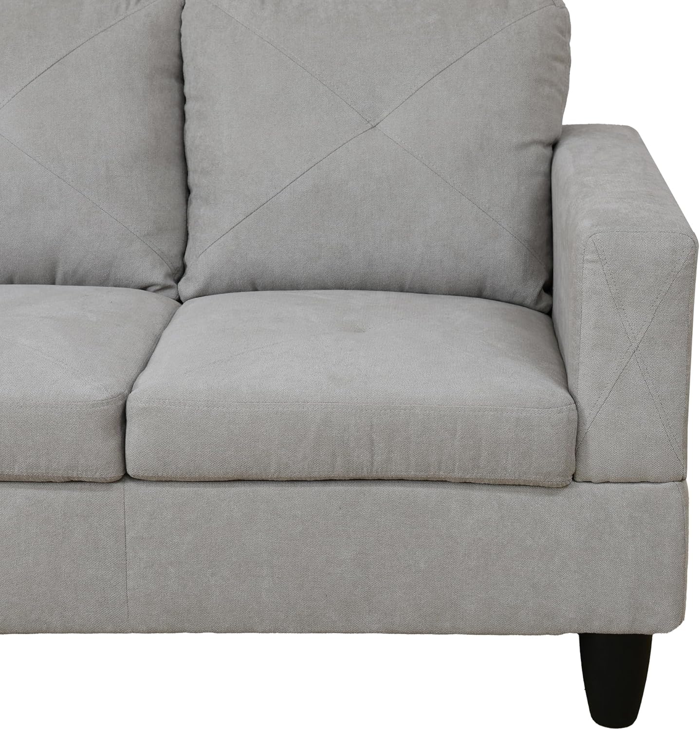 97" L-Shaped Corner Sofa with Left Chaise & Movable Storage Ottoman, 6 Seat Flannelette Fabric Sectional Couch, Wood Legs & Frame, Modern Modular Sofa&Couches for Living Room, Apartment