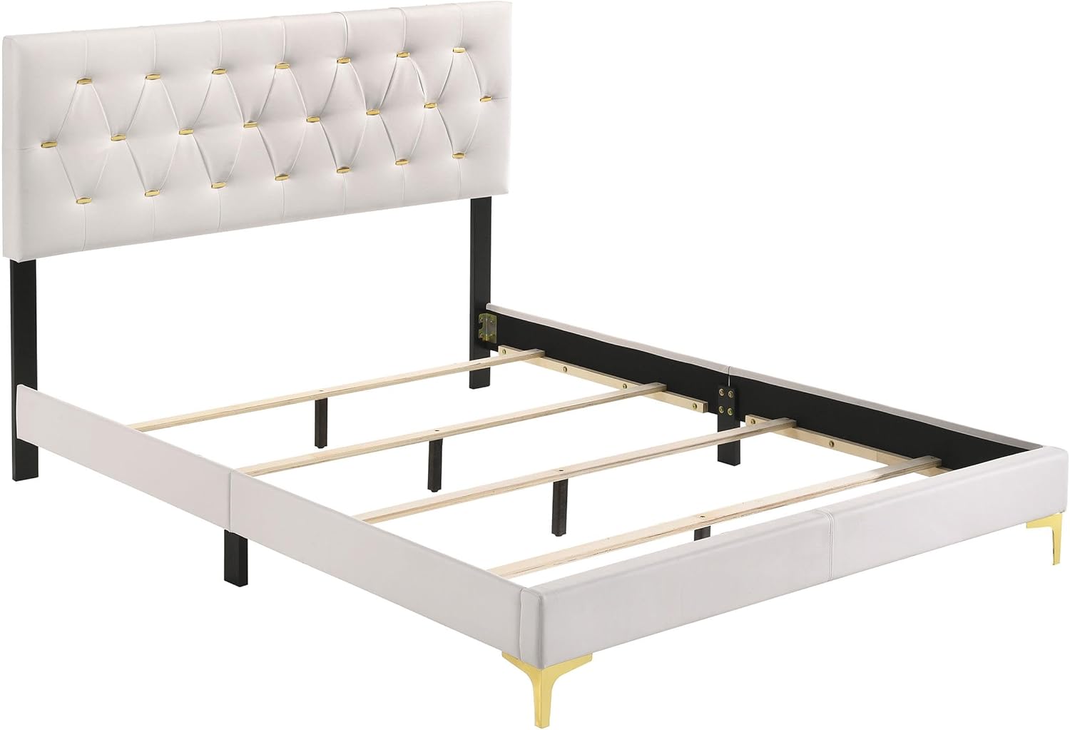 Coaster Home Furnishings Kendall 5-piece Modern Bedroom Set Queen Size Upholstered Tufted Bed Frame Velvet Upholstery Nightstand Dresser Mirror and Chest White 224401Q-S5
