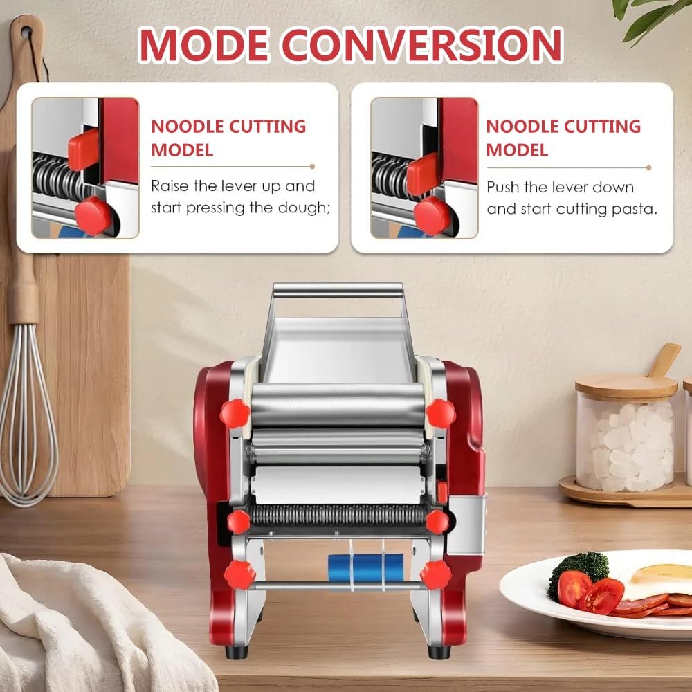 Electric Pasta Maker Home Pasta Making Machine 550W Automatic Noodle Machine Full Stainless Steel Dual Knife No Disassembled for Home Commercial Use