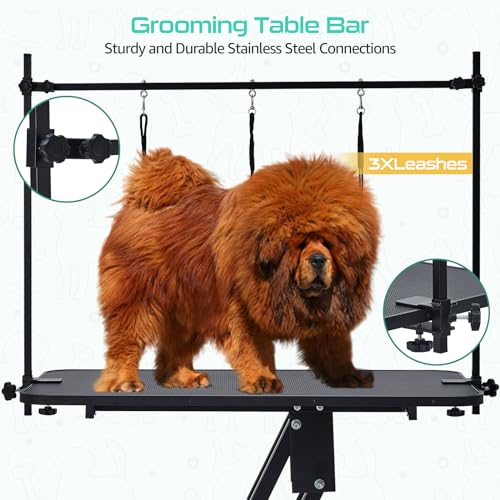 43.3" Hydraulic Dog Grooming Table for Pet, Heavy Duty Structural Hydraulic Max Load 350Lbs Professional Pet Grooming Table with Adjustable Overhead Arm & Noose Height Range 22''-39'' (WHITE)