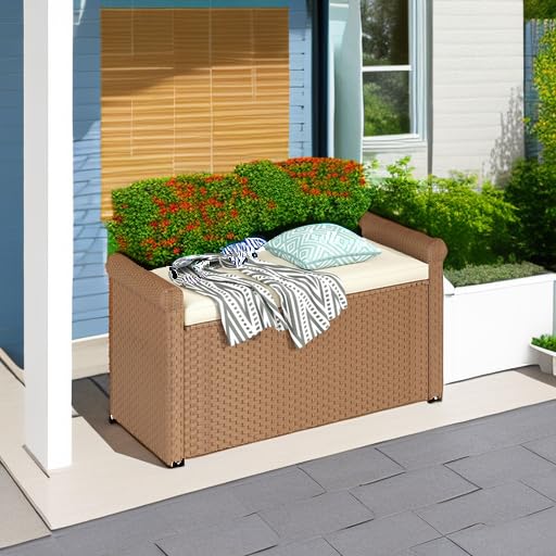 YITAHOME 230 Gal Outdoor Storage Box, XXL All-Weather Wicker Deck Box for Patio Furniture, Cushions, Pool Accessories and Garden Tools - Black