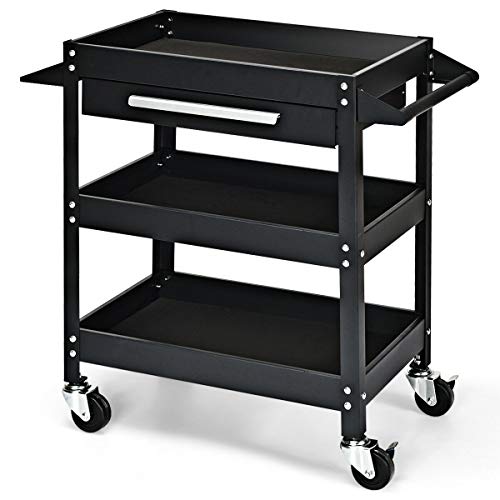 Goplus 3 Tier Rolling Tool Cart, 330 LBS Capacity Heavy Duty Utility Cart Tool Organizer with Storage Drawer, Industrial Commercial Service Tool Cart for Mechanics, Garage, Warehouse & Repair Shop