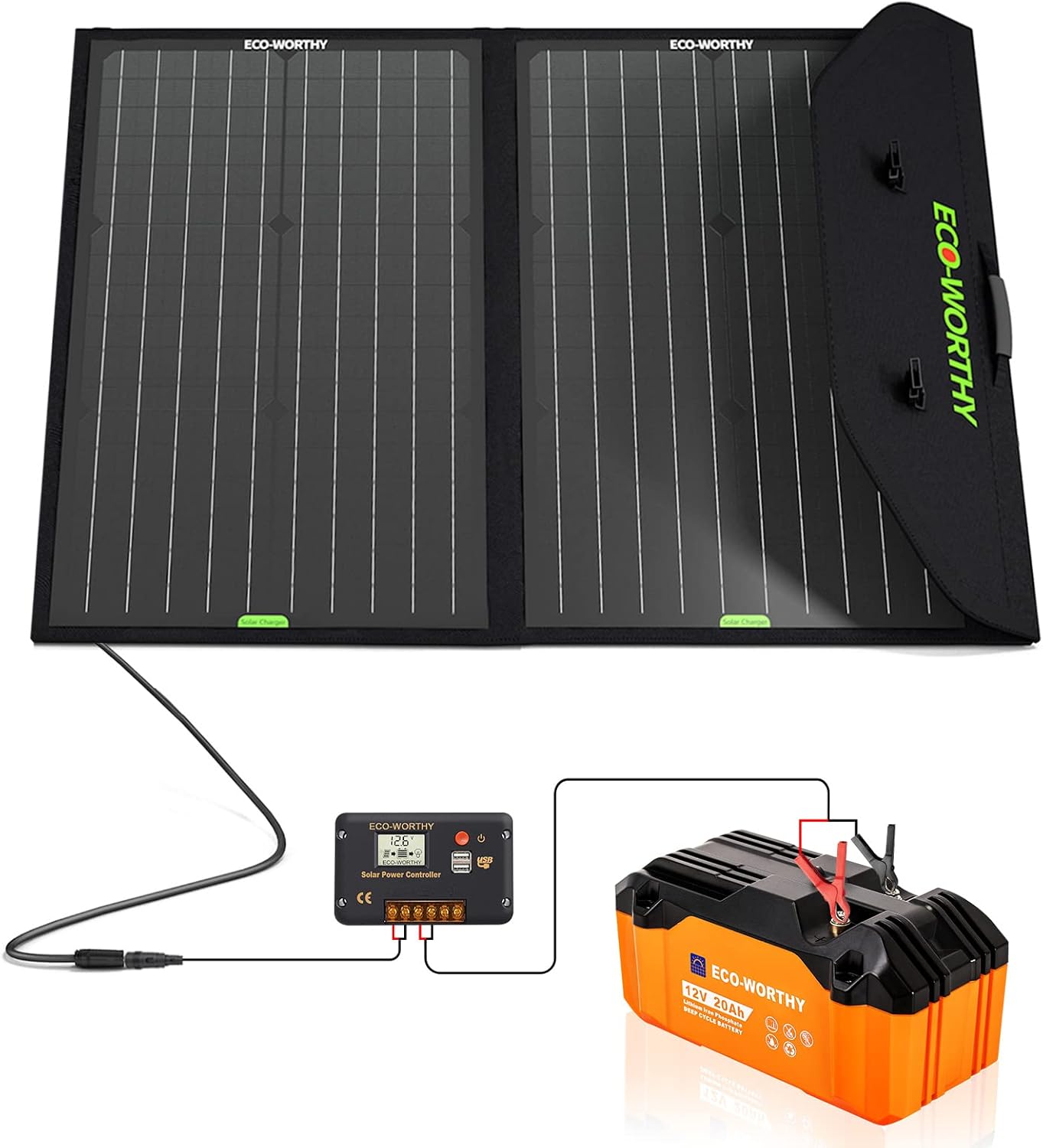ECO-WORTHY Portable 12V Lithium Battery, 20Ah LiFePO4 Deep Cycle Rechargeable Battery, Built-in BMS, 4000+ Cycles,Perfect for Outdoor Camping Fishing RV Marine Trolling Motor Fishfinder Hamradio