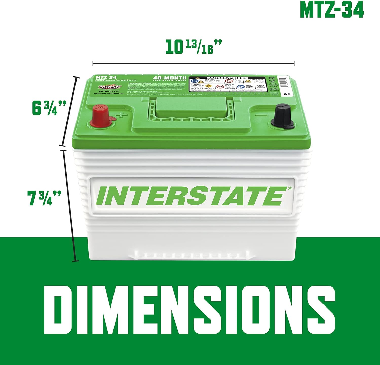 Interstate Batteries Automotive Battery 12V 63Ah (Group 34, 24) Pure Lead, Deep Cycle, Top Post Automobile Replacement (MTZ-34) Car, Jeep, SUV, Truck, Van