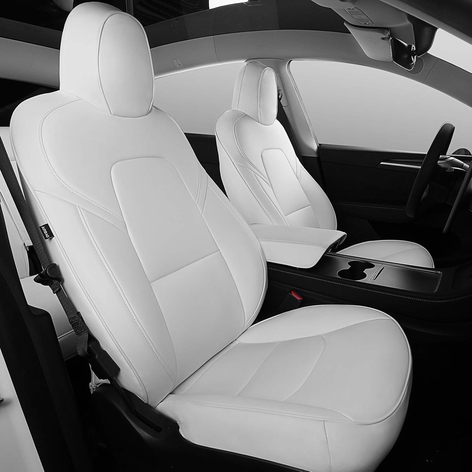 Xipoo Fit Tesla Model 3 Model Y Car Seat Cover PU Leather Cover All Season Protection for Tesla Model 3 2017-2022 Model Y 2020 2021 2022(Red-PU, Model 3/Y(5 Pcs))