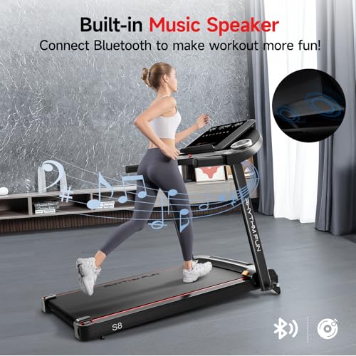 RHYTHM FUN 8.0 MPH Treadmills for Home, Running Walking Pad Treadmill with Incline up to 8%, Foldable Treadmill with Handle Bar, Low Noise Walking Pad for 300 lbs