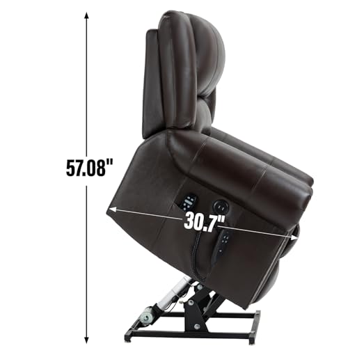 Dual Motor Power Lift Chair, Lay Flat Recliner Chair, Electric Recliner with Massage and Heat for Elderly, Remote Control, Infinite Position, Standing Assistance, USB Ports, Faux Leather, Brown