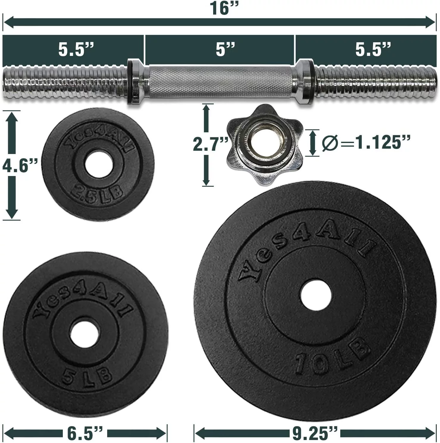 Yes4All 200 lbs Adjustable Dumbbell Weight Set, Cast Iron Dumbbell, Pair
