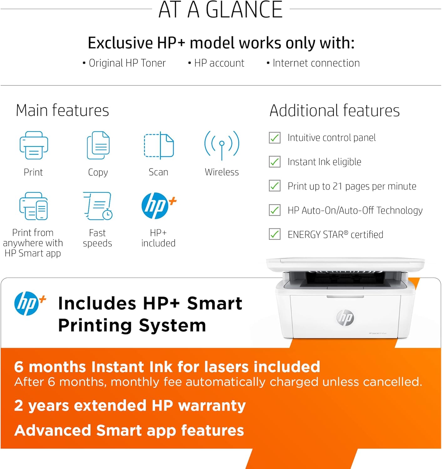 HP LaserJet MFP M140we All-in-One Wireless Black & White Printer with HP+ and Bonus 6 Months Instant Ink (7MD72E)