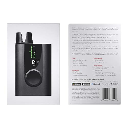 ROADIE 3 | Smart Automatic Guitar Tuner, Metronome & String Winder | For Electric Guitars, Acoustic Guitars, 12-String Guitars, Ukulele, Banjo, Mandolin | 150+ Alternate Tunings