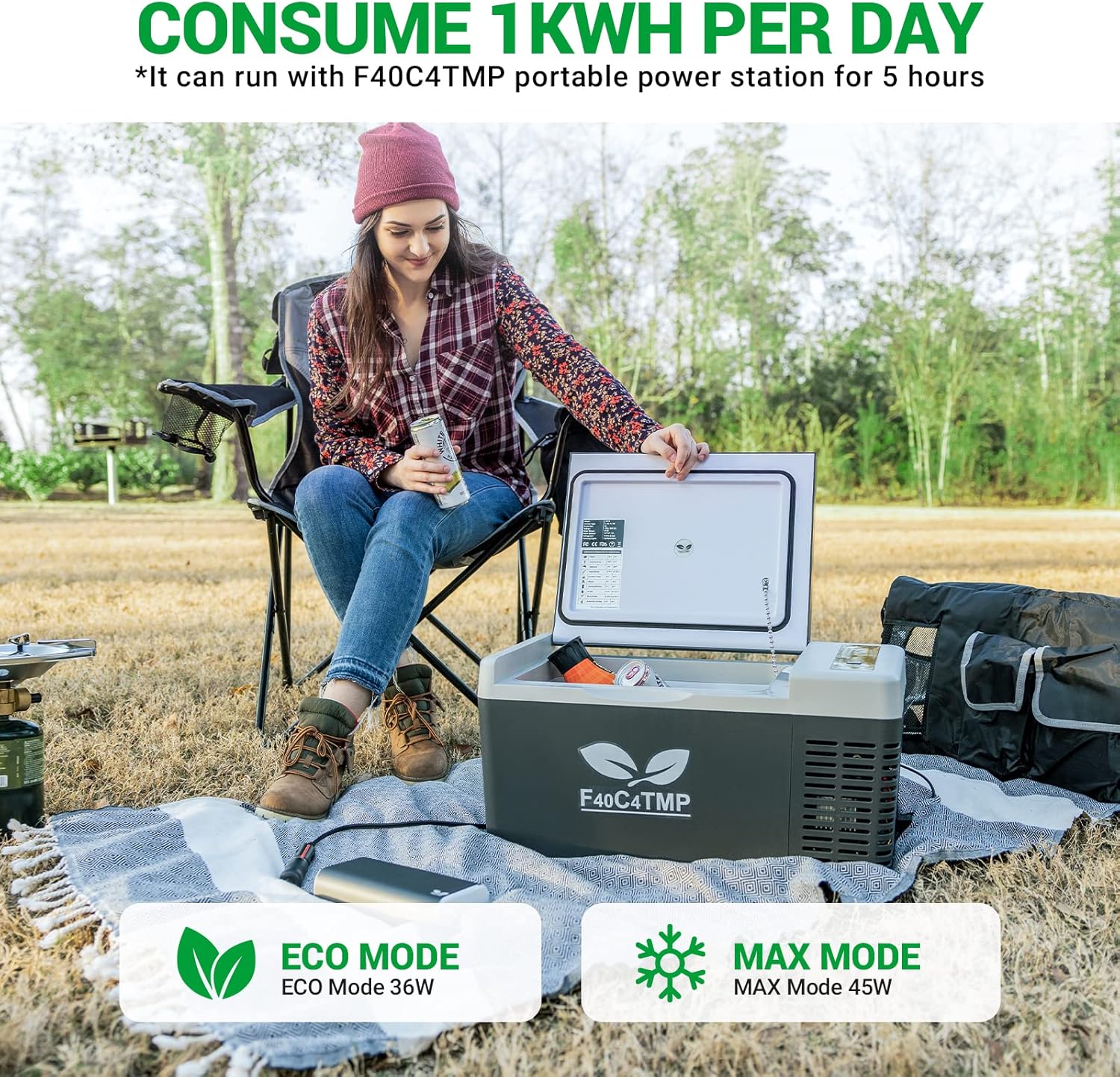 F40C4TMP Portable Refrigerator 20 Quart 12 Volt Freezer (-7.6℉~50℉) 18L Car Fridge With Compressor 110-240V AC For Camping, Truck, RV, Travel, Boat and Home Use