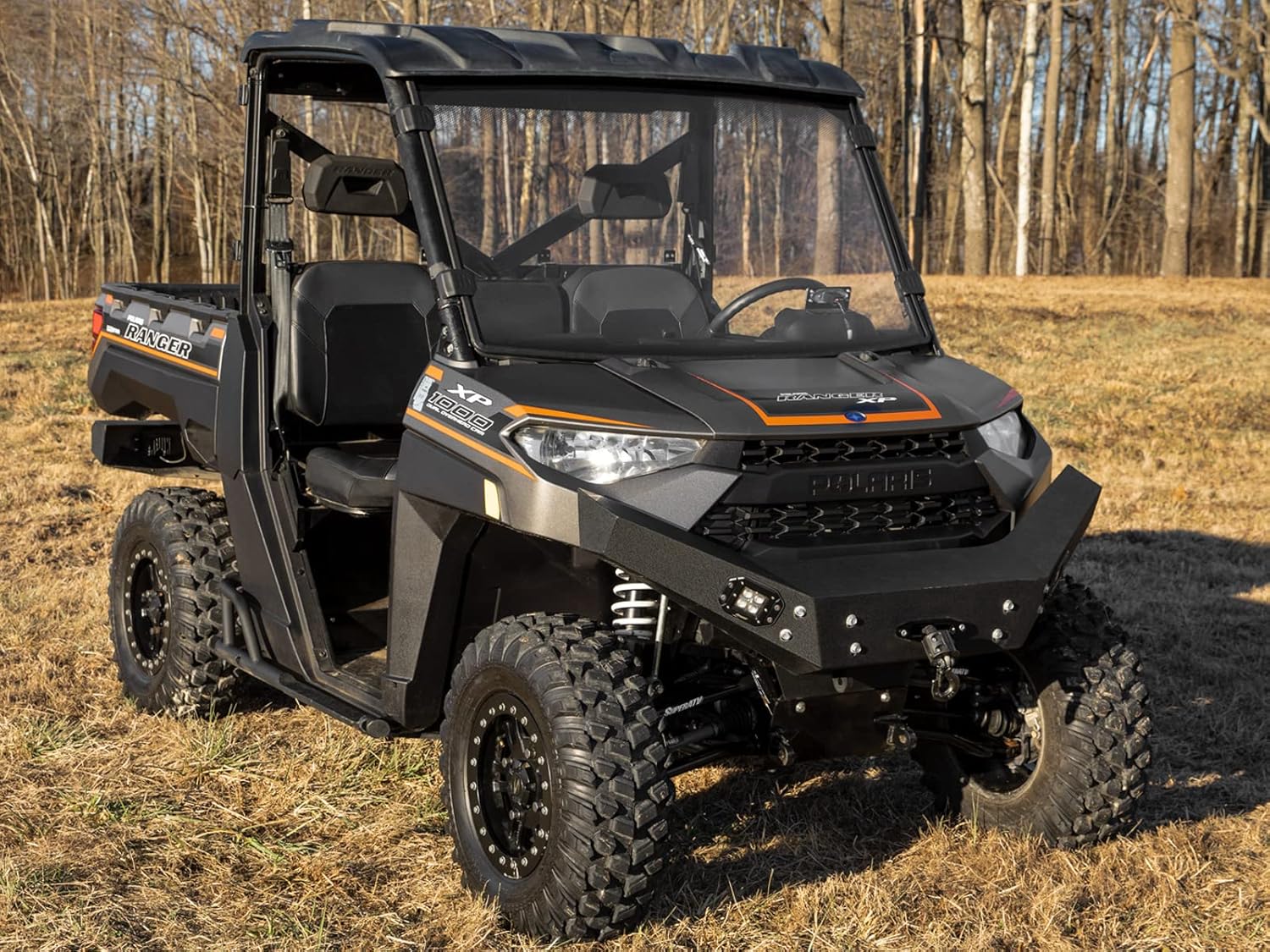 SuperATV Clear Scratch Resistant Full Windshield for Polaris Ranger XP 1000 / Crew (See Fitment) | 1/4 Polycarbonate | Protects Against Debris and Elements | Mountains Windshield Print | USA Made!