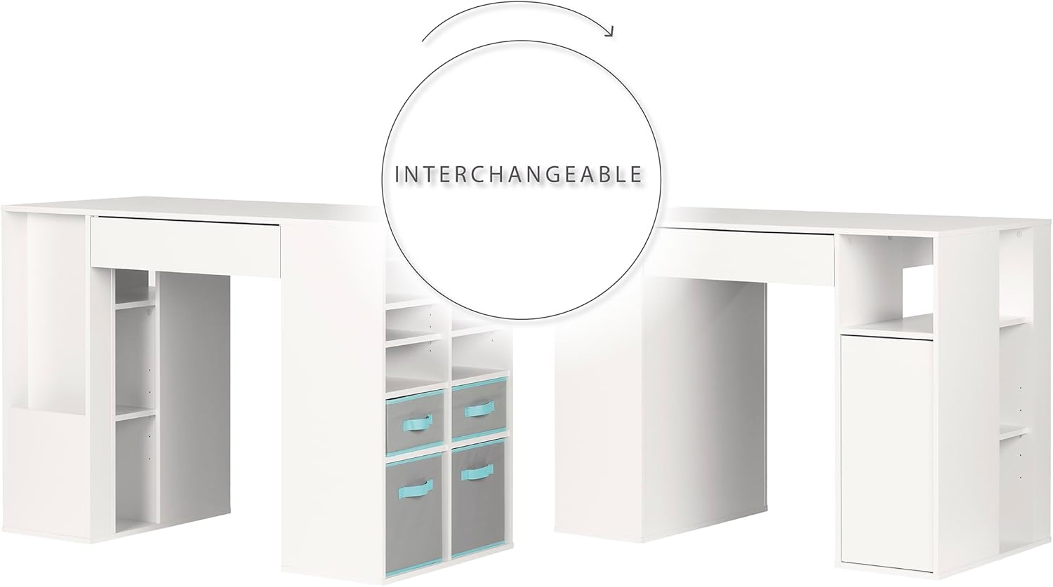 South Shore Crea Counter-Height Craft Table with Scratchproof Surface and Interchangeable Modules - 4 baskets included, Pure White