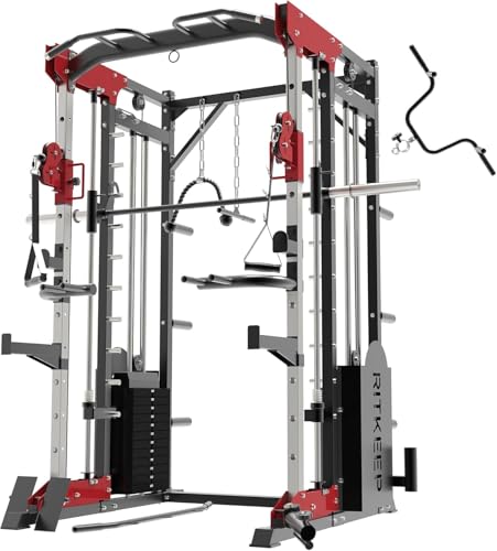 Smith Machine,RitKeep PMAX 5600 Pro,All-in-One Home Gym Equipment Featuring 2200lb Load Capacity and 320lb Weight Stack,Includes T-Bar Row,LAT Pulldown Bar,and More Attachment,for Home Gym Use