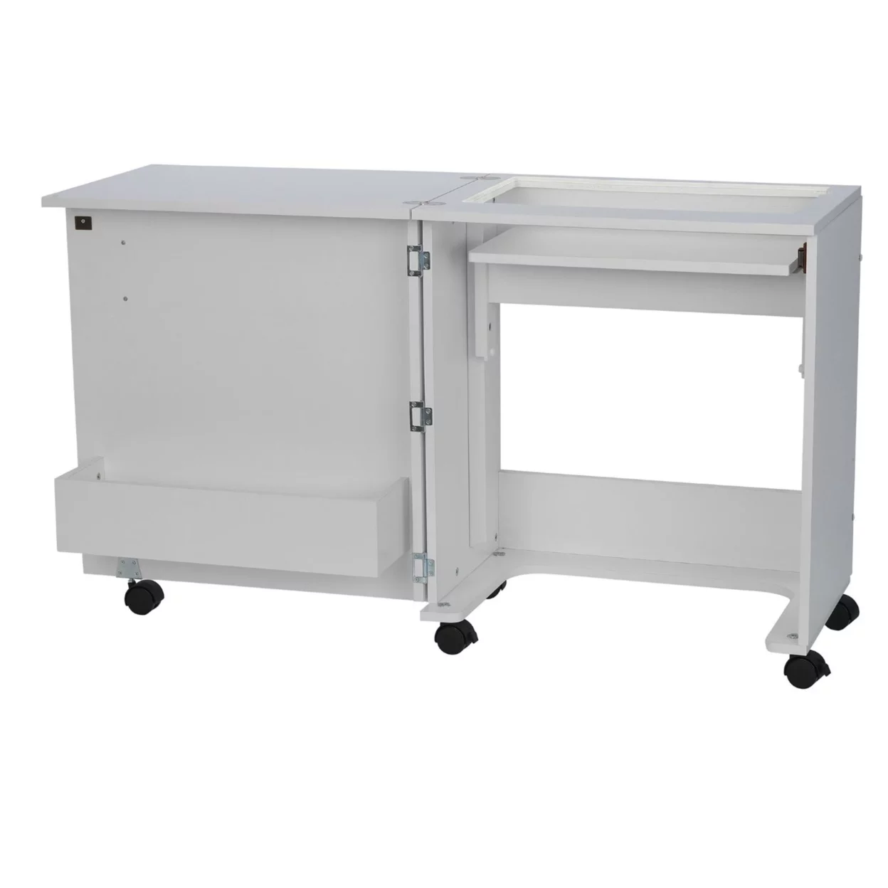 101 Judy Sewing and Craft Table with Storage and Adjustable 3-Position Lift, White