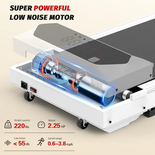 Walking Pad, Under Desk Treadmill, Walking Pad Treadmill for Home Office, 2.25HP Portable Treadmill with 220lb Capacity, Walking treadmill with Remote Control/App Control LED Display