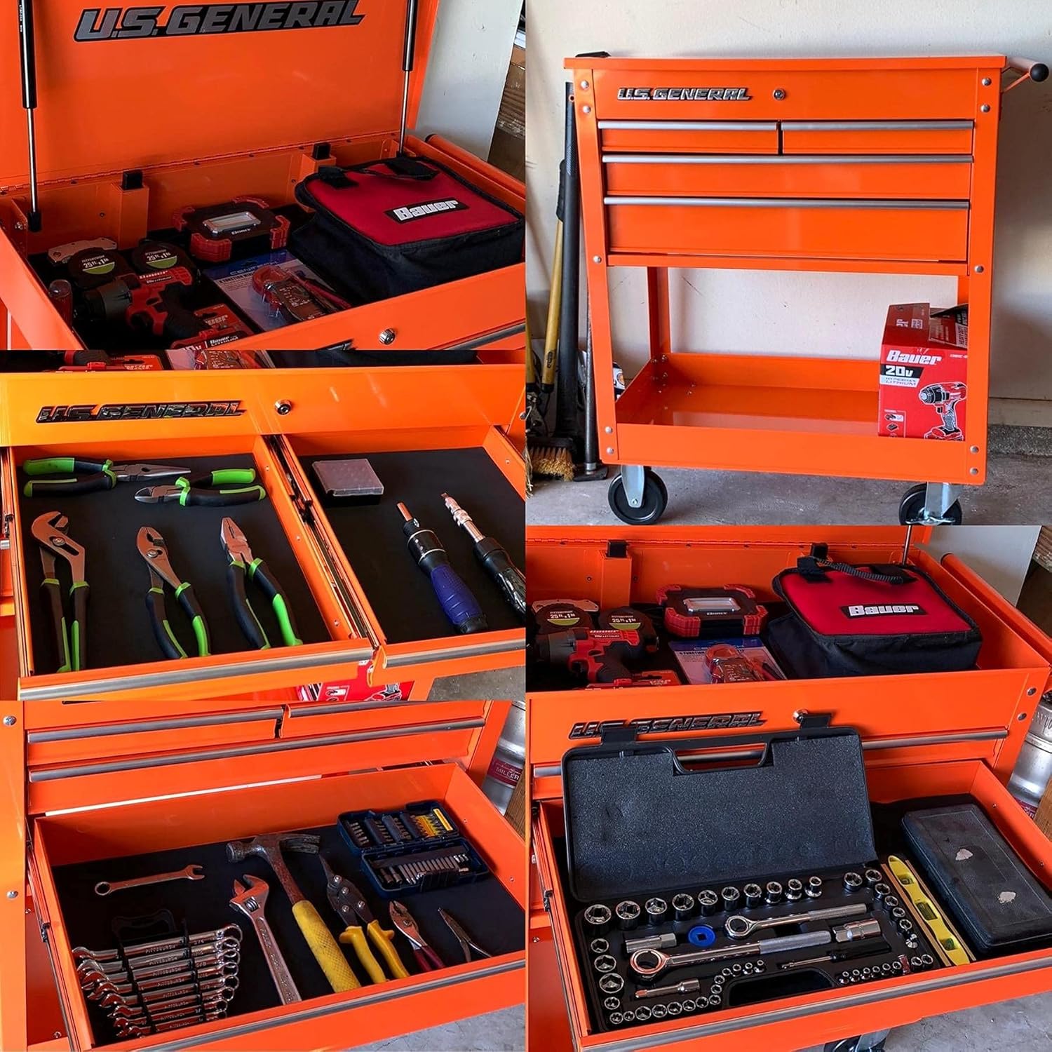 Roller Cart Tool Cabinet Storage Chest Box Glossy 4 Drawer 580 Lb. Capacity - Orange