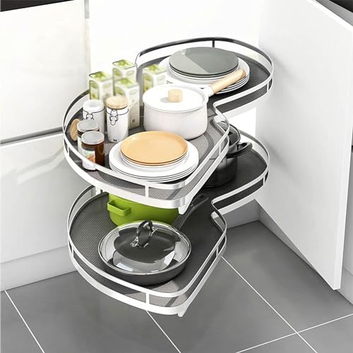 Blind Corner Organizer Cabinet Slide Out Shelve Pull-Out Shelf Pull Out Wire Basket Cabinet Organizer Pot Basket Storage Rack Two Shelf Pull Out Blind Corner Shelf for Kitchen Cabi