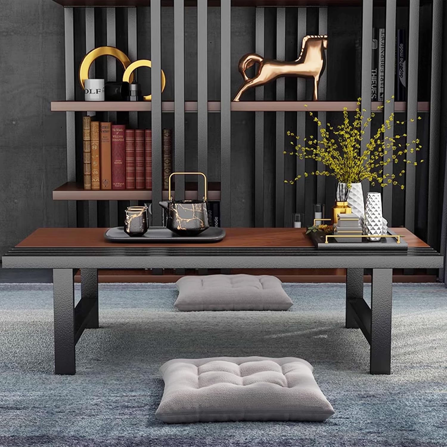 Japanese Floor Table, 39.4in Rectangular Small Coffee Tables for Living Room, Tea Table Low Table for Sitting On The Floor, Rustic Farmhouse Coffee Table for Tatami Dining & Spiritual Practices