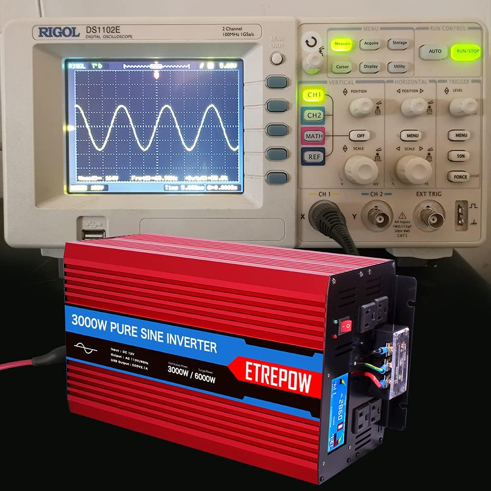 ETREPOW 3000 Watt Pure Sine Wave Inverter 12V to 110V 120V with LCD Display, 4 AC Sockets, 2.1A USB Port, Dual Fans and Wireless Remote Control-Off-Grid Inverter for RV, Automotive 6000W Peak