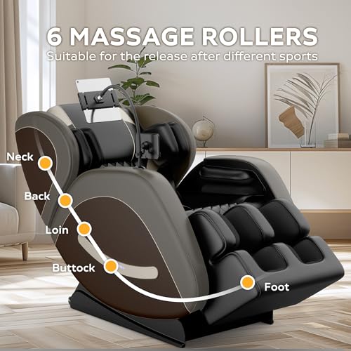 Massage Chair Full Body, Zero Gravity Massage Chair with Auto Modes, Airbag Massage, 6 Fix Point Rollers, Foot Massage, Heating, Touch Screen Controller, Gray Home Relaxation Recliner with Massage