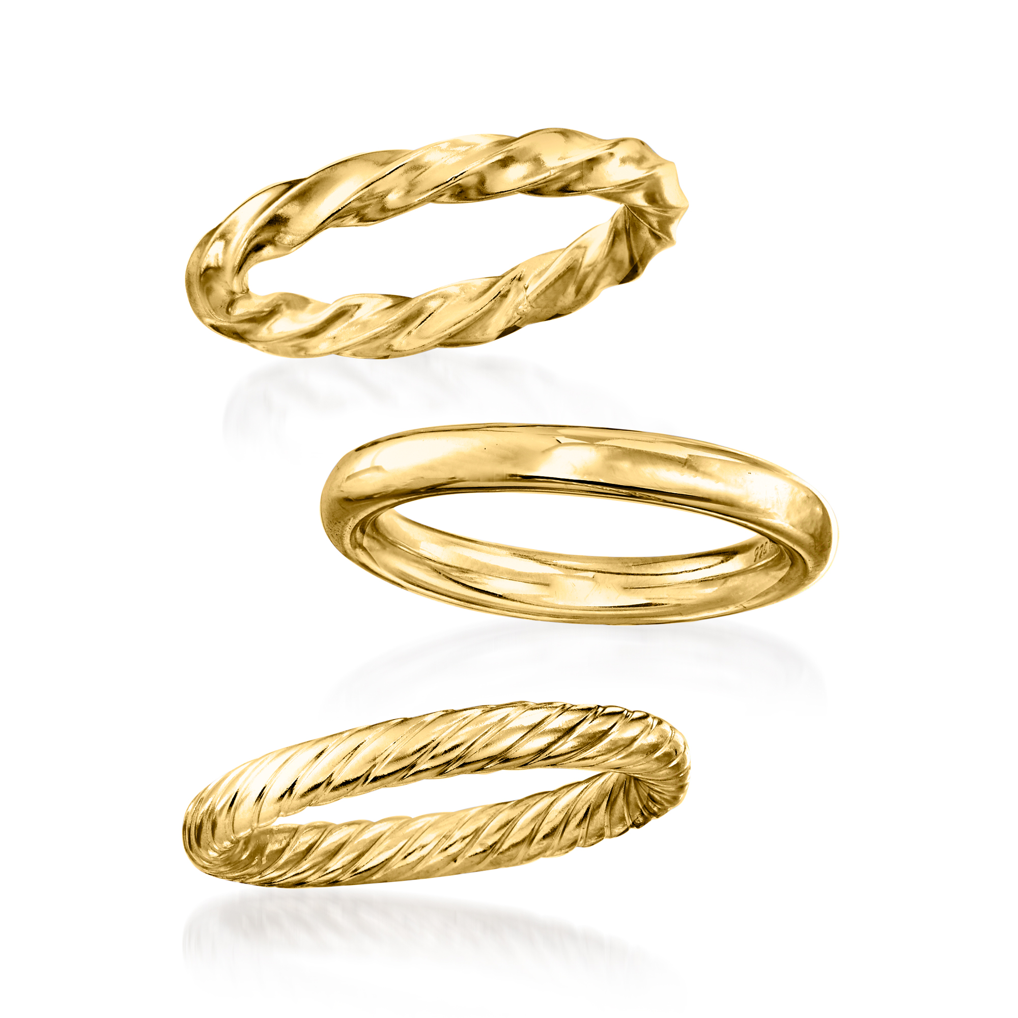Ross-Simons 18kt Gold Over Sterling Jewelry Set: 3 Polished Rings, Women's, Adult