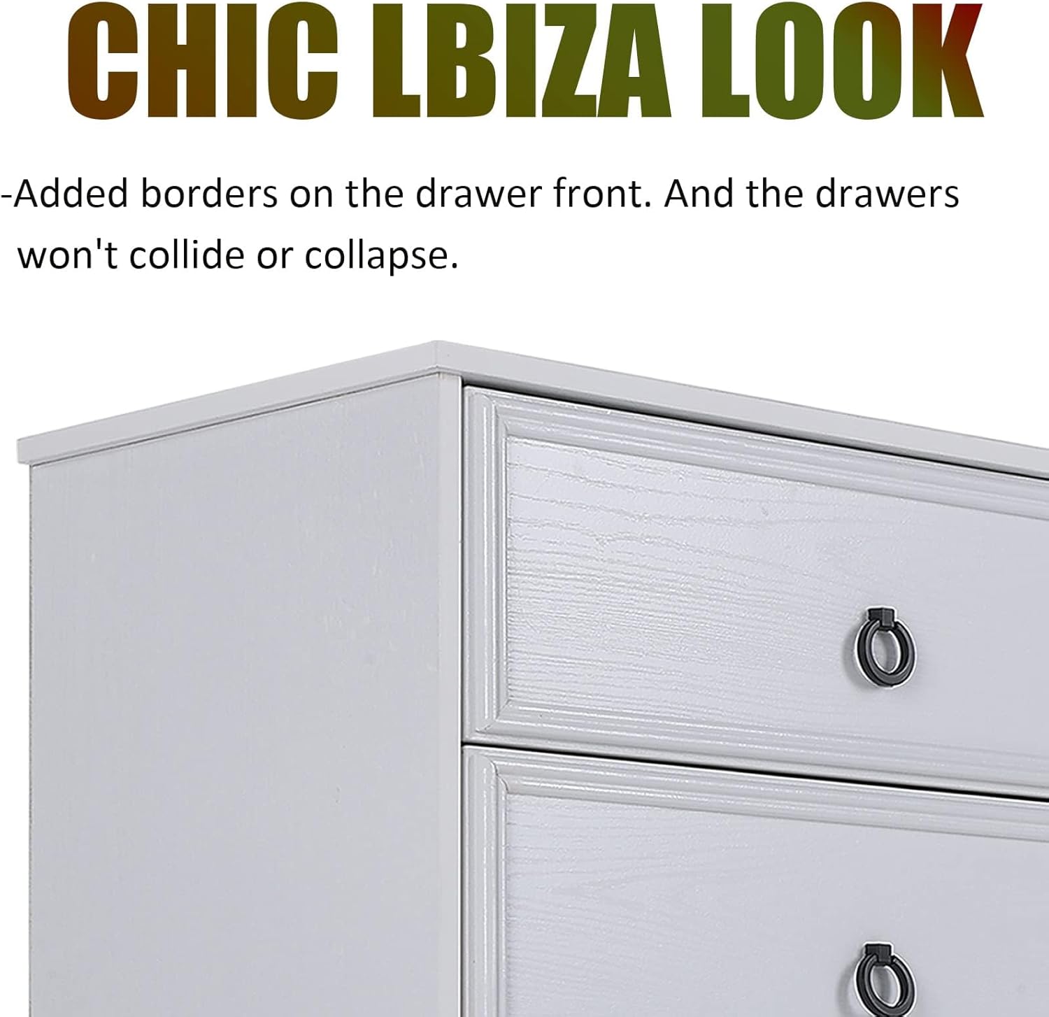 Modern 6 Drawer Dresser, Dressers for Bedroom, Large Chest of Drawers Closet Organizers and Storage Clothes - Easy Pull Handle, Textured Borders Living Room, Hallway, White