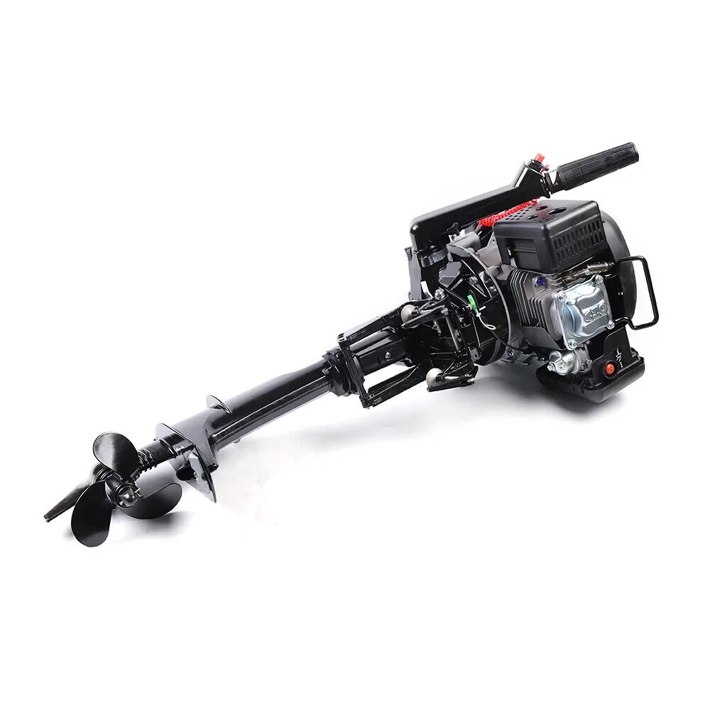 ZhdnBhnos 4 Stroke 6HP Heavy Duty Outboard Motor Fishing Boat Petrol Engine W/ Air Cooling System CDI 2500RPM Single Cylinder Hand Pull