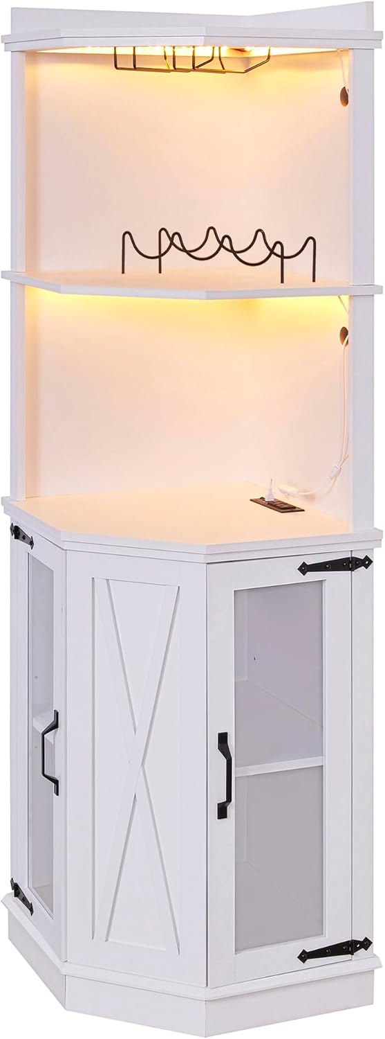 67.7" Corner Bar Cabinet, Modern Wine Bar Cabinet with Shelves for Dining Room, Living Room, Kitchen