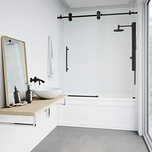 VIGO Adjustable 56-60 in. W x 65.5 in. H Elan Frameless Sliding Rectangle Tub Door with Clear Tempered Glass and Stainless Steel Hardware in Matte Black Finish, VG6041MBCL6066