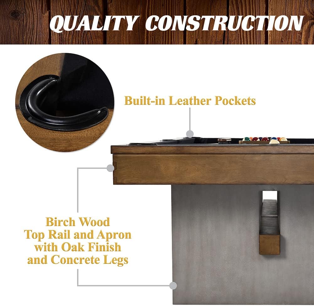 Barrington Billiards 8' Urban Slate-Tech Drop Pocket Table with Pool Ball and Cue Stick Set
