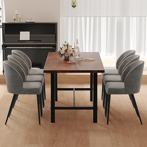 71" Dining Table for 6 to 8 People, Large Farmhouse Wood Kitchen Table with Strong Metal Frame, 350 Pound Capacity Legs - Rustic Brown