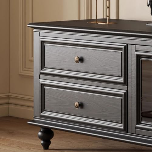 Television Stands American retro high-end black solid wood TV cabinet bedroom living room home light luxury high style floor-standing TV cabinet TV Stand(200X40X55CM)