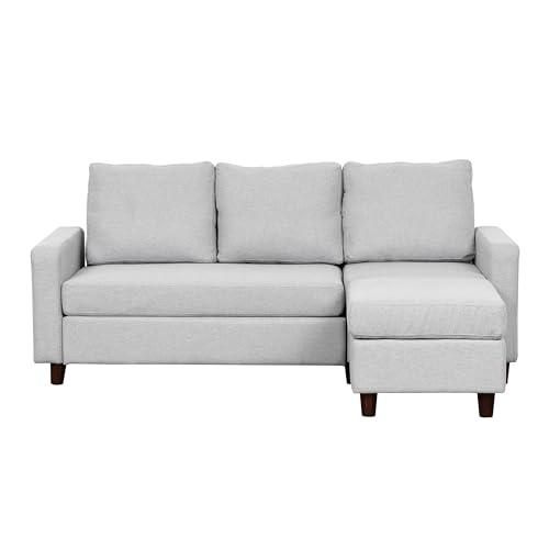 Babion 79" Convertible Sectional Sofa Couch, Linen Fabric L-Shaped Couch 3-Seat Sofa with Removable Ottoman for Living Room, Apartment and Compact Spaces, Light Gray