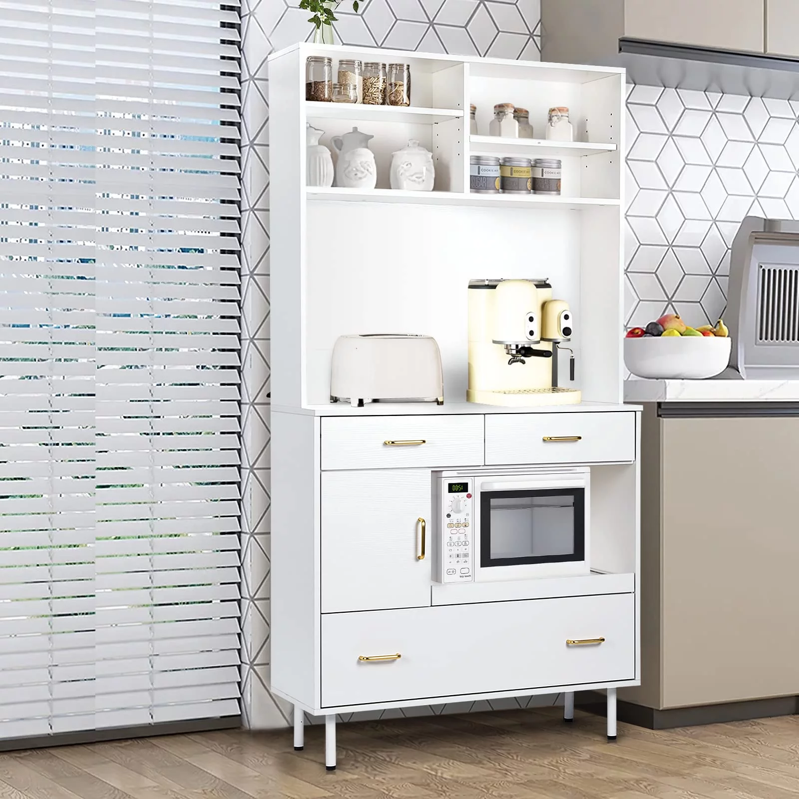 RichYa Kitchen Pantry Storage Cabinet, 71'' Freestanding Kitchen Storage Cabinets with 3 Drawers, White