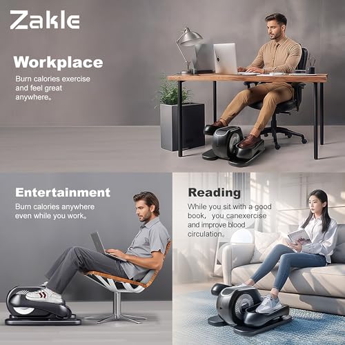 Zakle Under Desk Elliptical Machine, Ellipse Leg Exerciser w/Remote Control & 12 Adjustable Speeds, No Assembly Portable Electric Seated Pedal Exerciser, Quiet Elliptical Training Machine