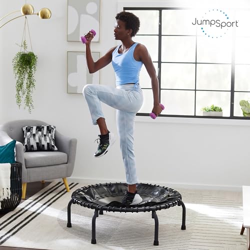 JumpSport 220 in-Home Cardio Fitness Rebounder, 39-inch | Mini Trampoline with Arched-Legged & Videos Included | Safe, Sturdy and Low-Impact | DVD and Free 60-Day Streaming