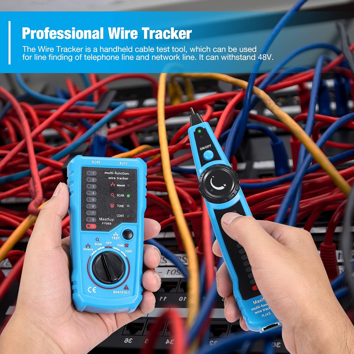 Network Cable Tester, RJ11 RJ45 Line Finder, Wire Tracker Multifunction with Probe, Ethernet LAN Network Cable Maintenance Collation, Telephone Line Test, Earphone