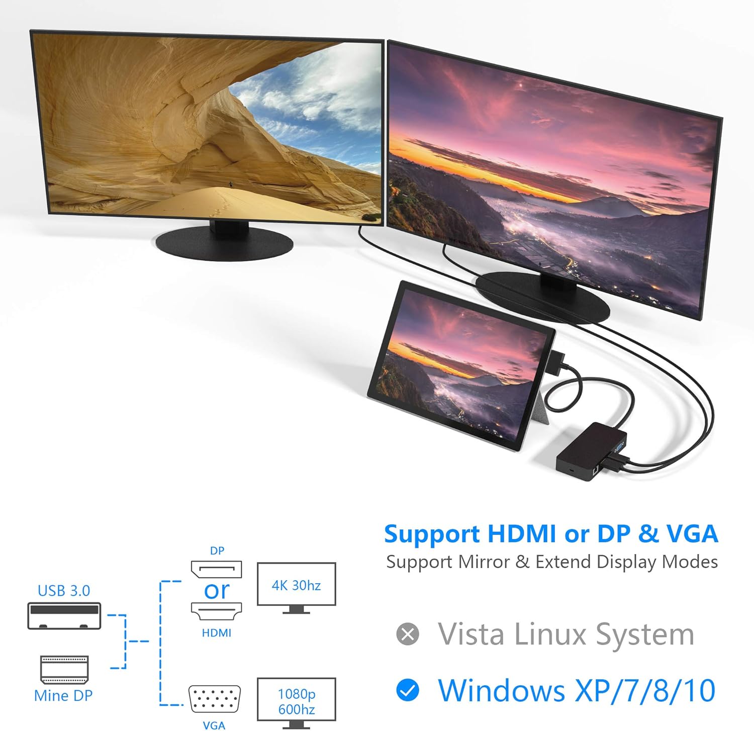 Surface Pro Dock for Surface Pro 4/Pro 5/Pro 6 USB Hub Docking Station with Gigabit Ethernet, 4K HDMI VGA DP Display, 3xUSB 3.0, Audio Out, USB C, SD/TF Card Slot Combo Dock Only for Surface Pro 4/5/6