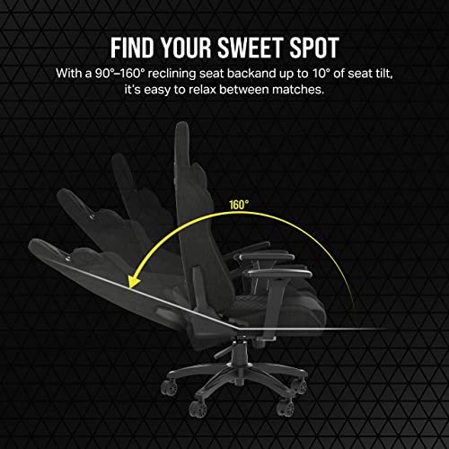 Corsair TC100 Relaxed Gaming Chair - Fabric - Racing-Inspired Design - Lumbar Pillow - Detachable Memory Foam Neck Pillow - Adjustable Seat Height - Adjustable Armrests - Gray and Black