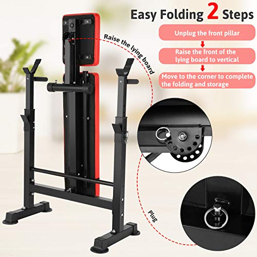 OPPSDECOR Adjustable Weight Bench Set with Squat Barbell Rack, Removable Foot Bracket, 600lbs 6 in 1 Weight Bench, Foldable Workout Bench for Full Body Exercise Home Gym MTY-1318 Bench Press