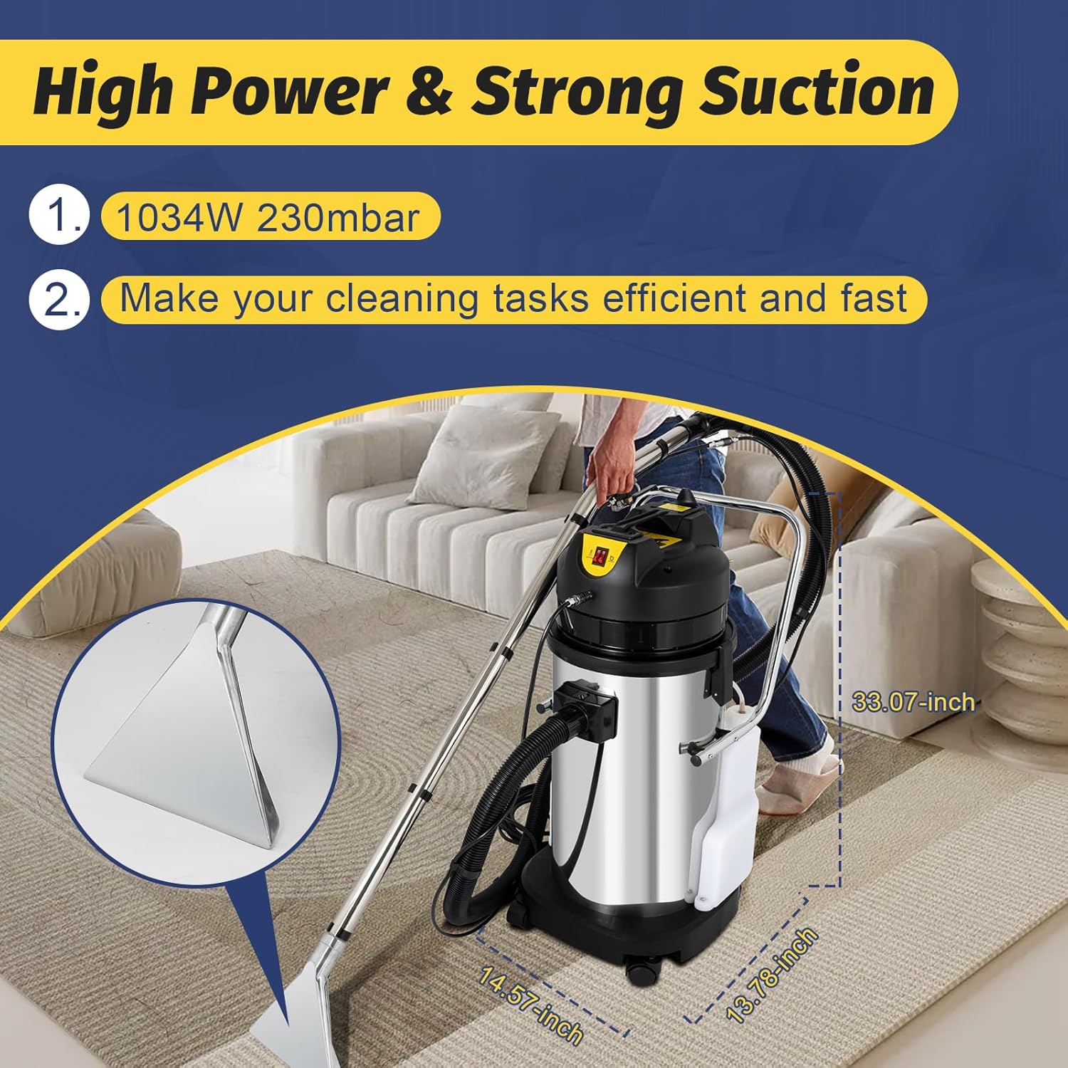 40L/11Gal Portable Carpet Cleaning Machine, 110V Commercial Carpet Cleaner, Household Dust Cleaner Extractor, 1034w Vacuum Cleaner Extractor Dust Collector Fits for Hotel & Guest Houses