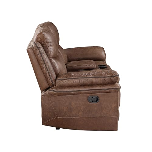New Classic Furniture Ryland Polyester Manual Sofa with Dual Recliner, Brown