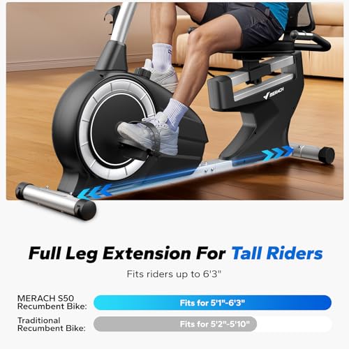 MERACH Recumbent Exercise Bikes for home, Light Commercial High-end Recumbent Bike for Seniors Adults, Magnetic Recumbent Exercise Bike with Smart Bluetooth and Exclusive App, LCD, Heart Rate Handle