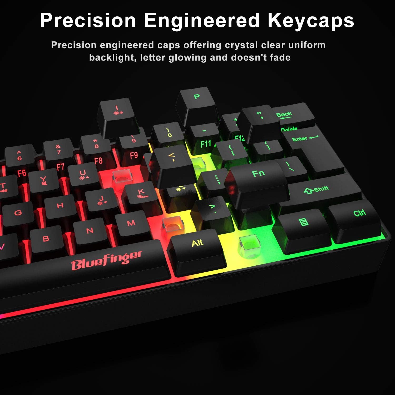 Bluefinger 60% Gaming Keyboard and Mouse Combo, Compact 61 Keys RGB Rainbow Backlit USB Wired Gaming Keyboard with Illuminated Gaming Mouse for PC Laptop Computer Gamer Office Work