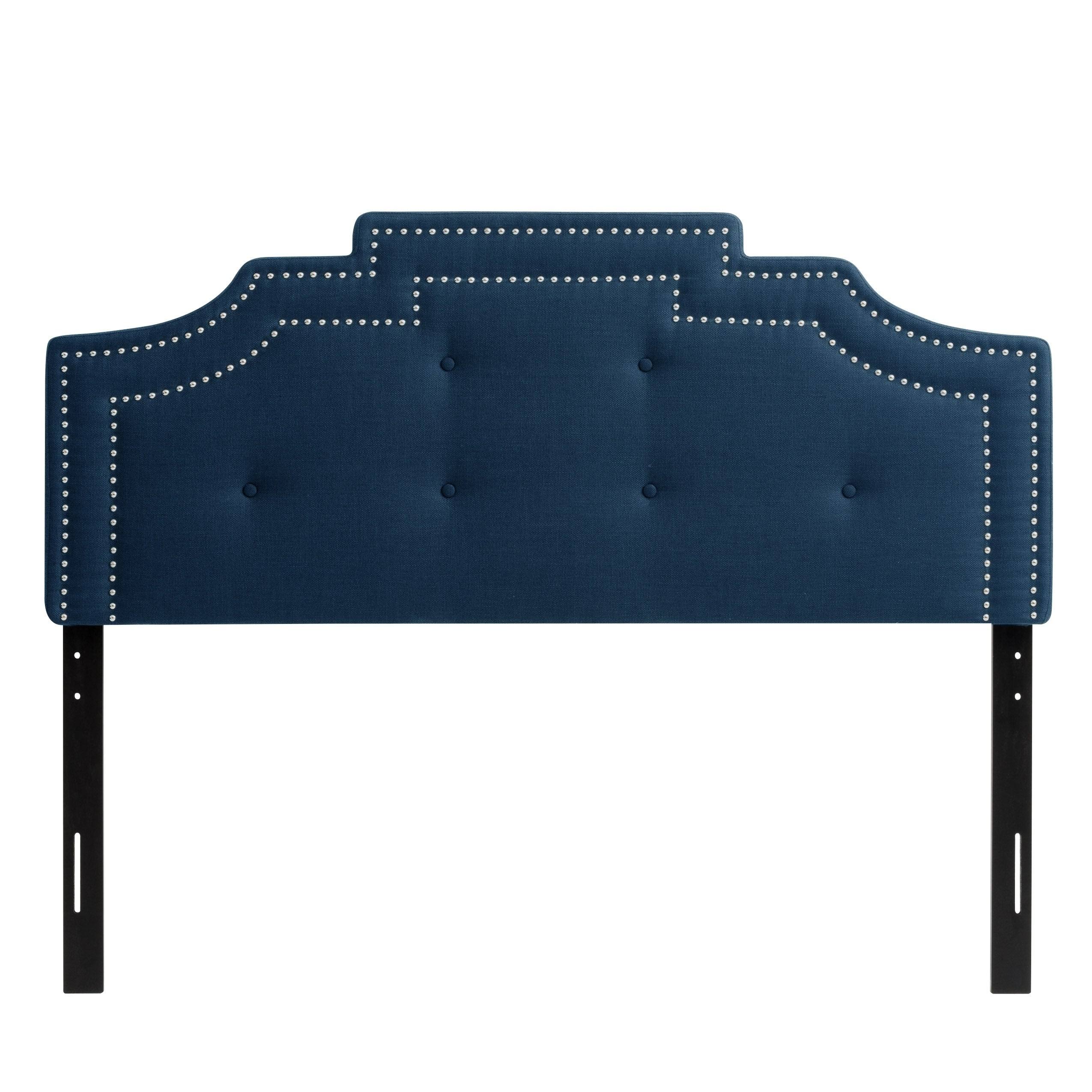 CorLiving Crown Silhouette Headboard with Button Tufting Double/Full, Navy Blue