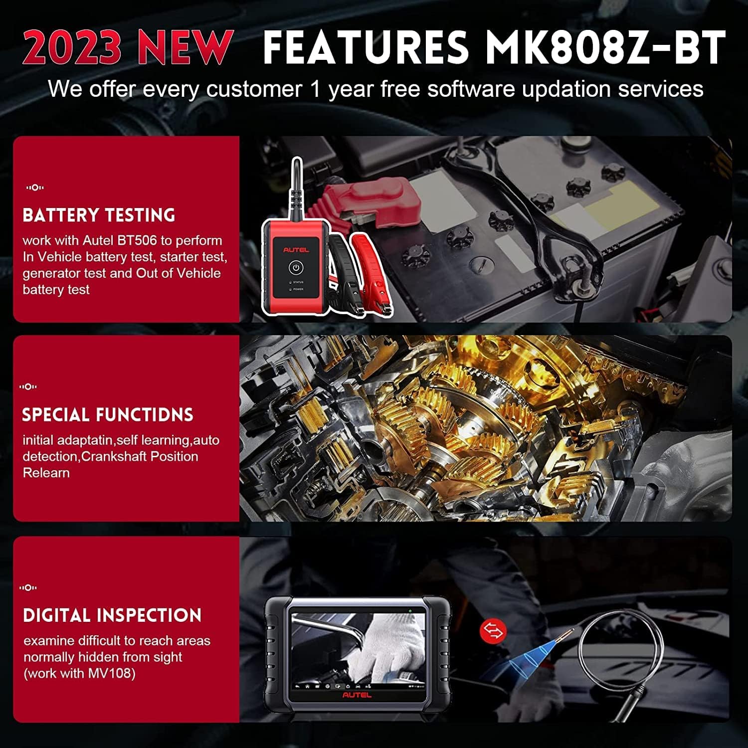 Autel Scanner MaxiCOM MK808Z-BT with Non-OBDII Adapter Kit, 2023 New Bidirectional Scanner, Upgrade of MaxiCheck MX808 MK808 MK808S MK808BT, 28+ Service, Active Test, All System OBD2 Diagnostic Tool