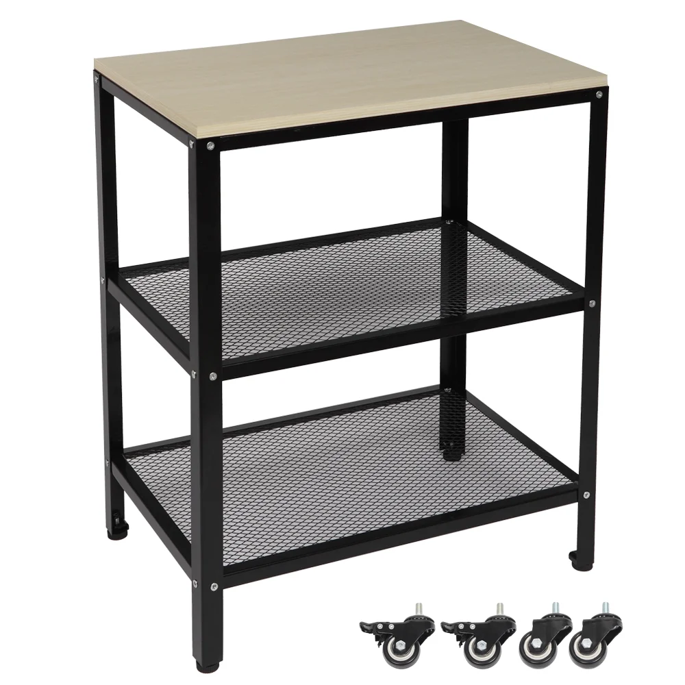 3-Tier Kitchen Microwave Cart, Rolling Utility Cart, Standing Bakers Rack Storage Cart with Metal Frame for Living Room White