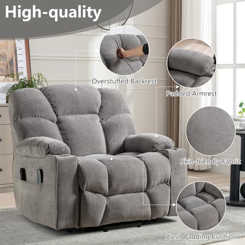 CANMOV Oversized Power Lift Recliner Chair for Elderly, Dual Motor Electric Heavy Duty Lift Recliner with Massage, Heating, USB Port, Cup Holders and Pockets, Brown