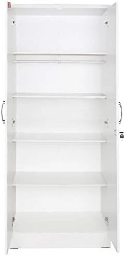 Modern Wood Two Door Armoire Wardrobe Cabinet In White